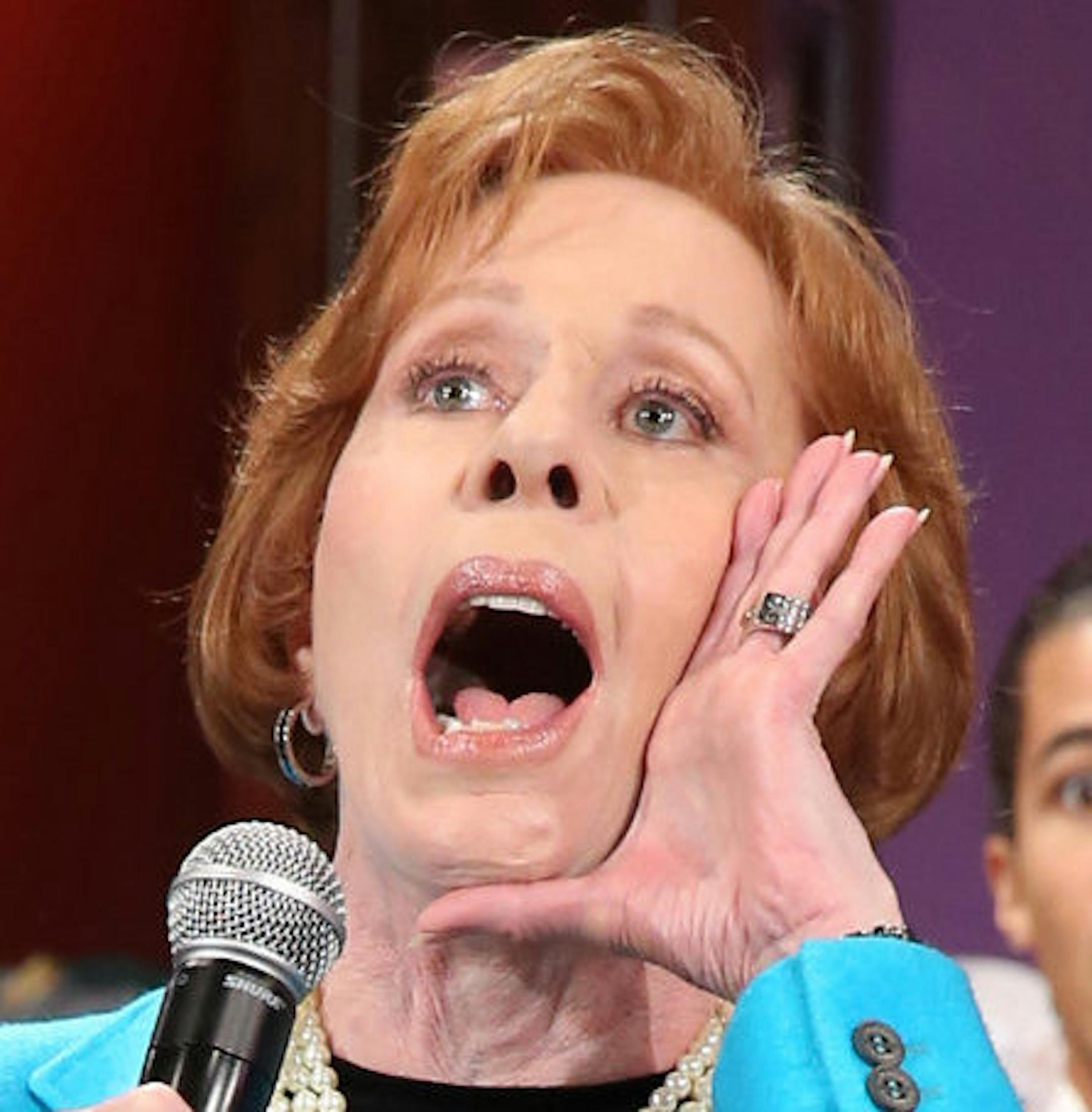 In this photo provided by NBC, Carol Burnett performs during the "Farewell Song" on Jay Leno's final episode of "The Tonight Show," Thursday, Feb. 6, 2014, in Burbank, Calif. (AP Photo/NBC, Chris Haston)