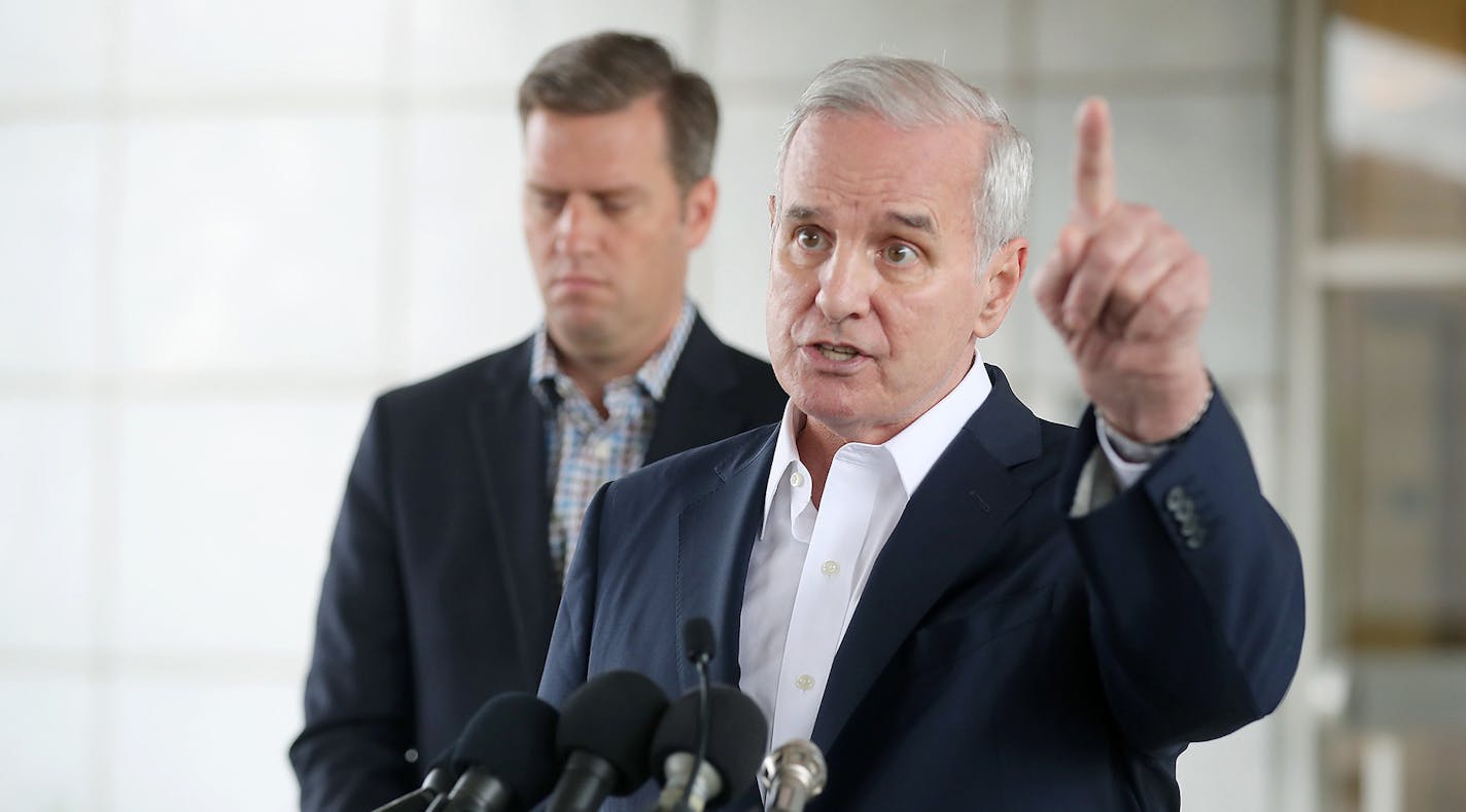 Governor Mark Dayton addressed the media along with Speaker of the House Kurt Daudt after discussing a possible special session at theVeterans building at the Capitol campus , Friday, August 12, 2016 in St. Paul, MN. ] (ELIZABETH FLORES/STAR TRIBUNE) ELIZABETH FLORES &#x2022; eflores@startribune.com ORG XMIT: MIN1608121558290383