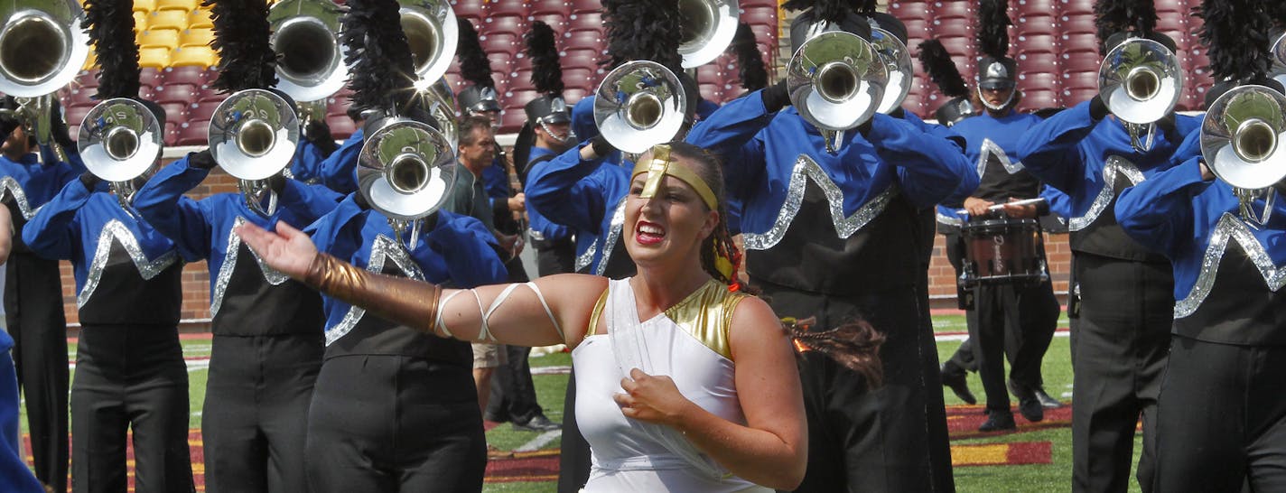 Drum Corp International - Minnesota competition took place Saturday at TCF stadium on UM campus. Local corp group Minnesota Brass competed in the All Ages category Saturday, July 16, 2011. Minnesota Brass is a 130-member strong group from St. Paul. They presented a Viking oriented program. ](MARLIN LEVISON/STARTRIBUNE ) mlevison@startribune.com