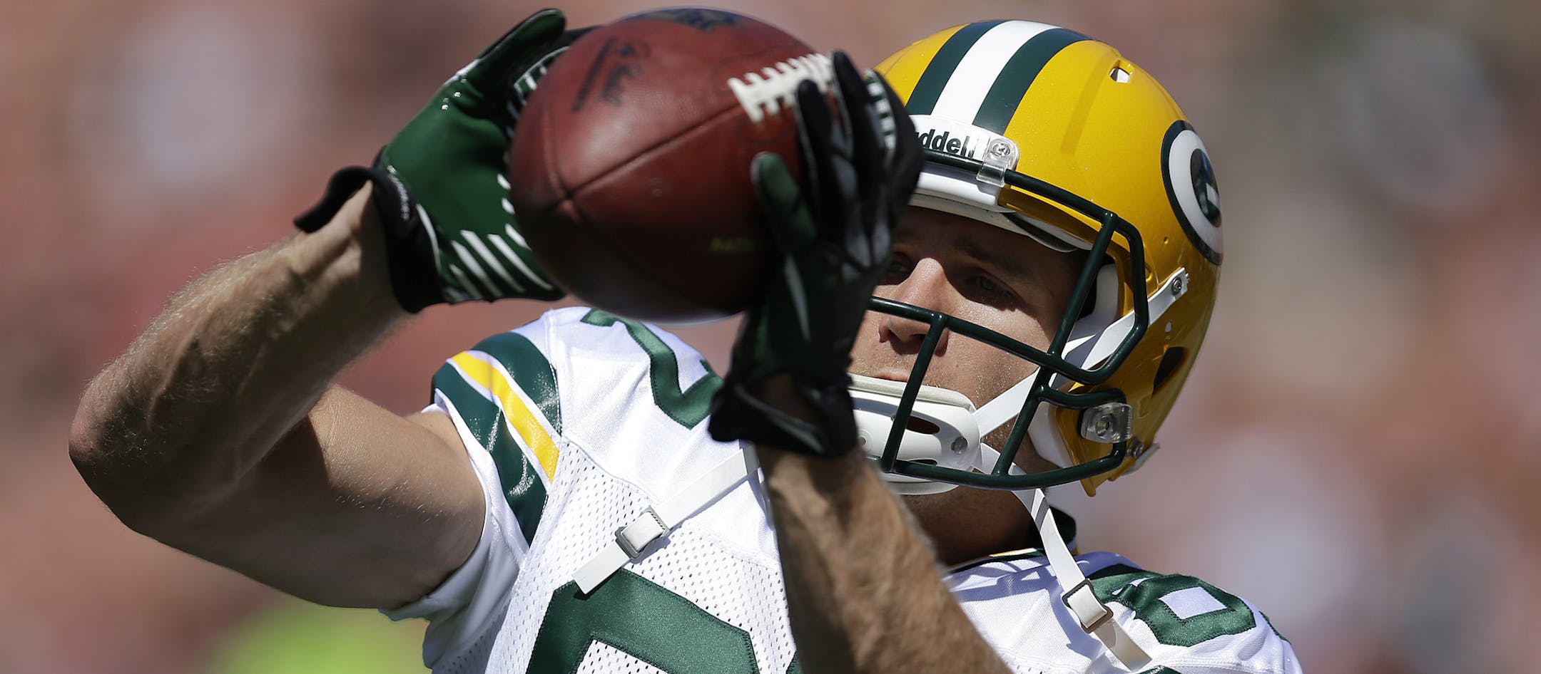 Green Bay Packers wide receiver Jordy Nelson (87) warms up before an NFL football game against the San Francisco 49ers in San Francisco, Sunday, Sept. 8, 2013. (AP Photo/Ben Margot) ORG XMIT: FXP