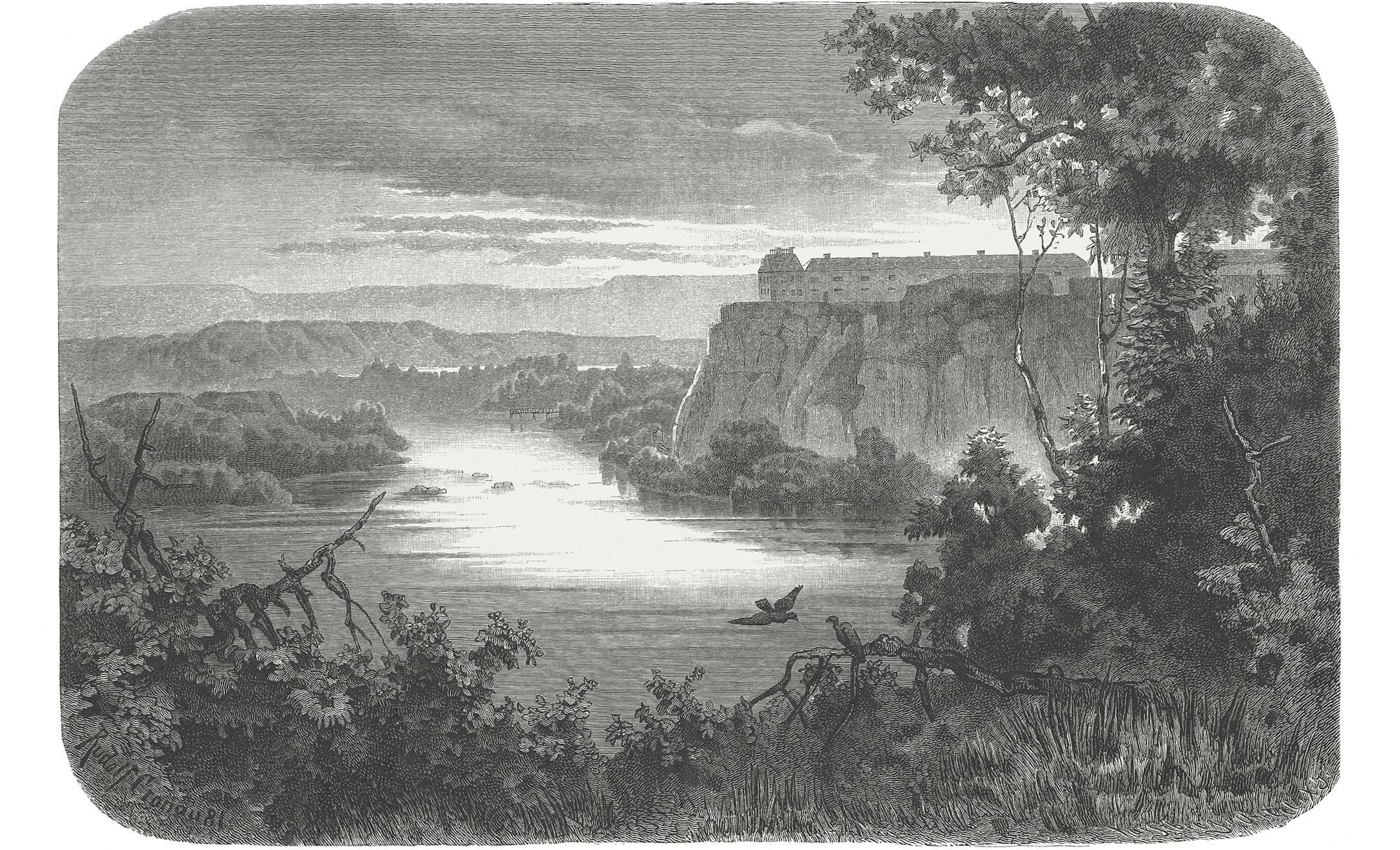 iStock
Mouth of the Minnesota River in the Mississippi River below of the Fort Snelling. Woodcut engraving after a drawing by Rudolf Cronau (German painter, 1855 - 1939), published in 1882.