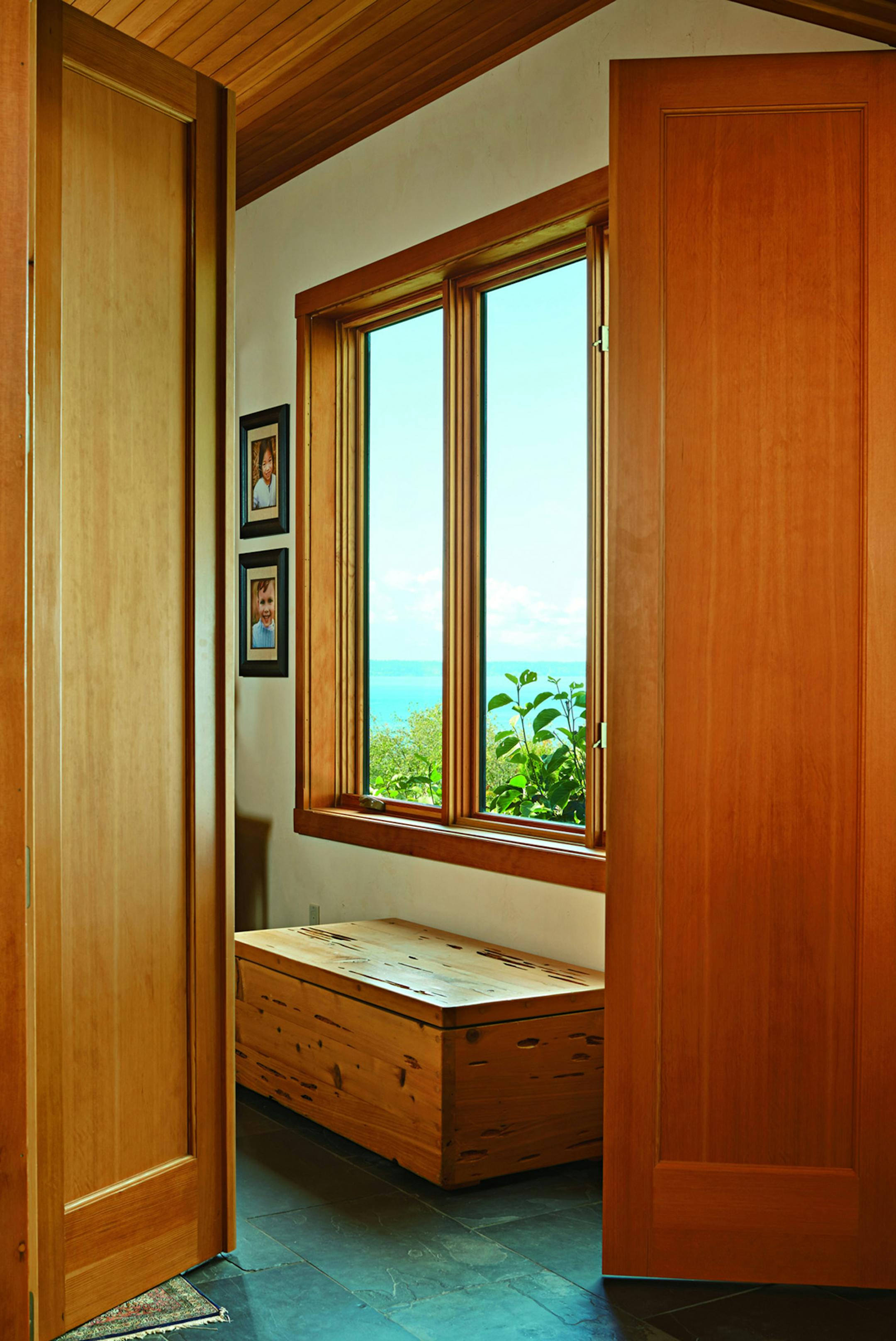 Tour the house that Craigslist built. From The Evergreen State College art museum, via Craigslist, Henderson got 1-inch tongue-and-groove old-growth vertical-grain fir for trim around doors and windows. The doors are from Habitat for Humanity in South Seattle. Any new lumber he had to buy was certified by the Forest Stewardship Council. (Benjamin Benschneider/Seattle Times/MCT)