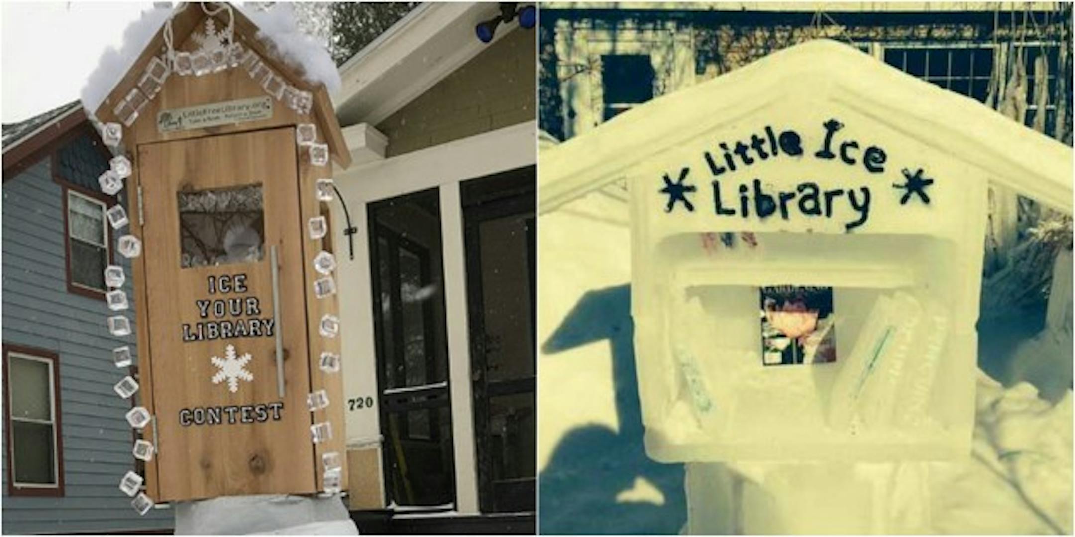 Iced-up libraries. Photos courtesy of Little Free Libraries