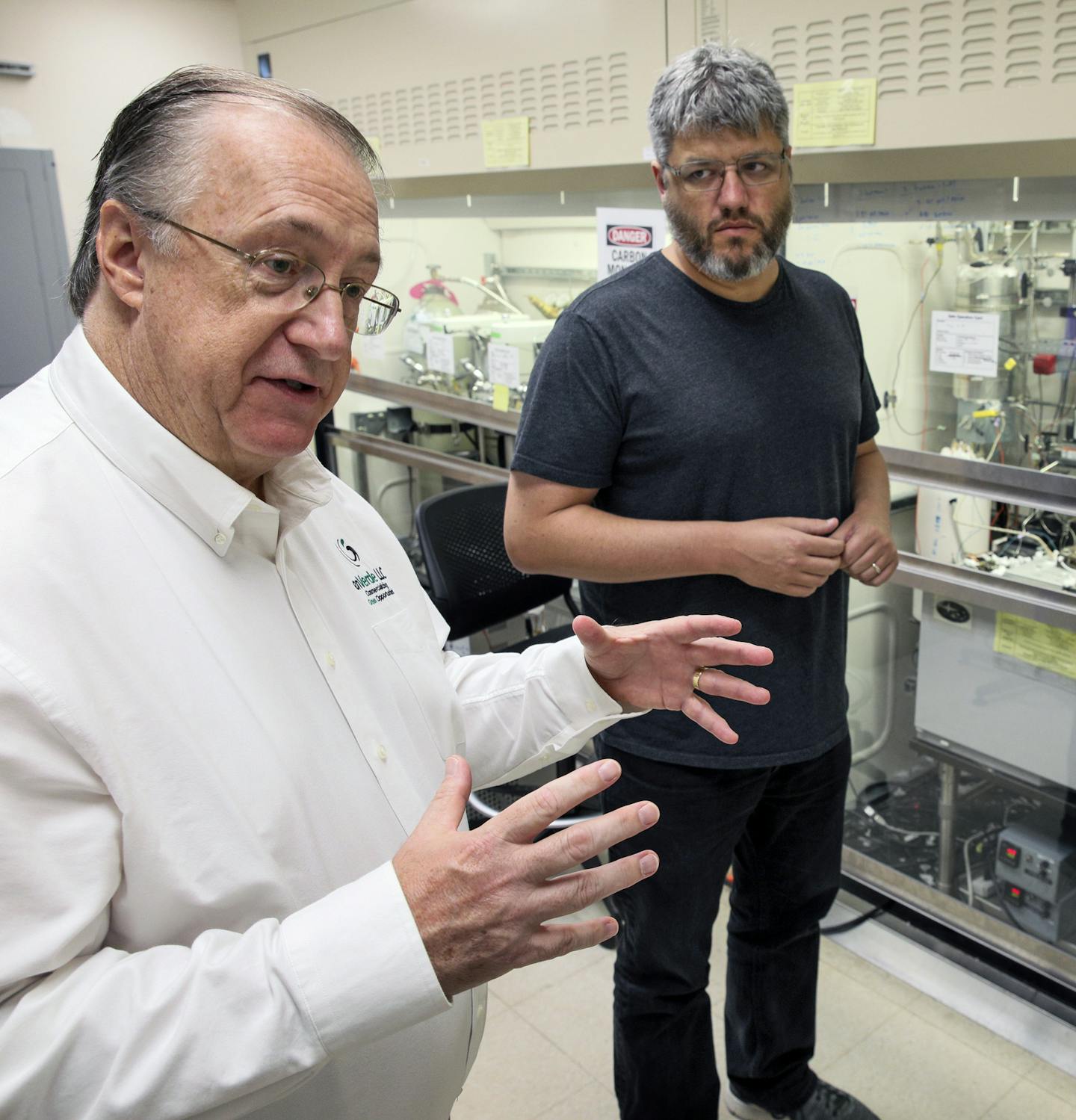 EnVerde's Dave Goebel and U of M professor Paul Dauenhauer in the lab at the University of Minnesota. ]
BRIAN PETERSON &#xef; brian.peterson@startribune.com
Minneapolis, MN 09/05/2018