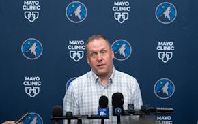 Timberwolves President of Basketball Operations Tim Connelly speaks at an end-of-season news conference Monday at the team's practice facility.
