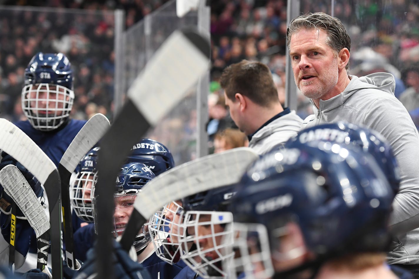 St. Thomas Academy head coach Trent Eigner in the first half.