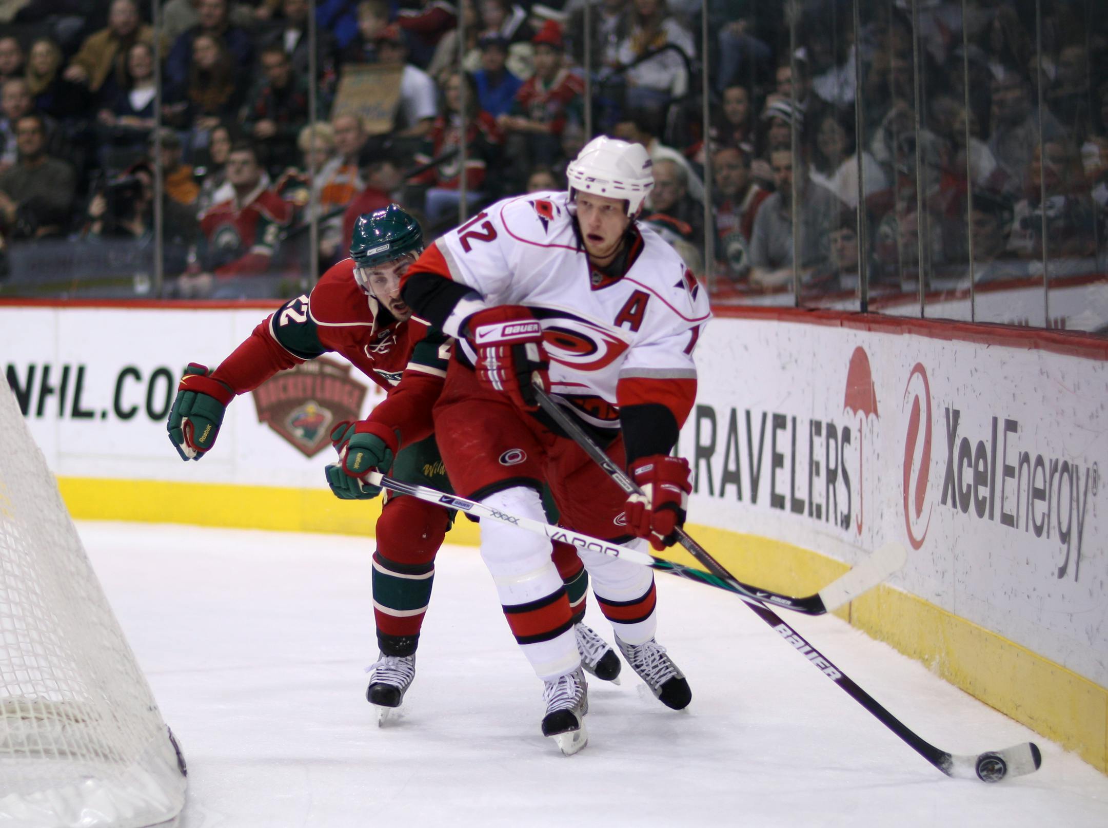 Eric Staal, right, while still with Carolina.