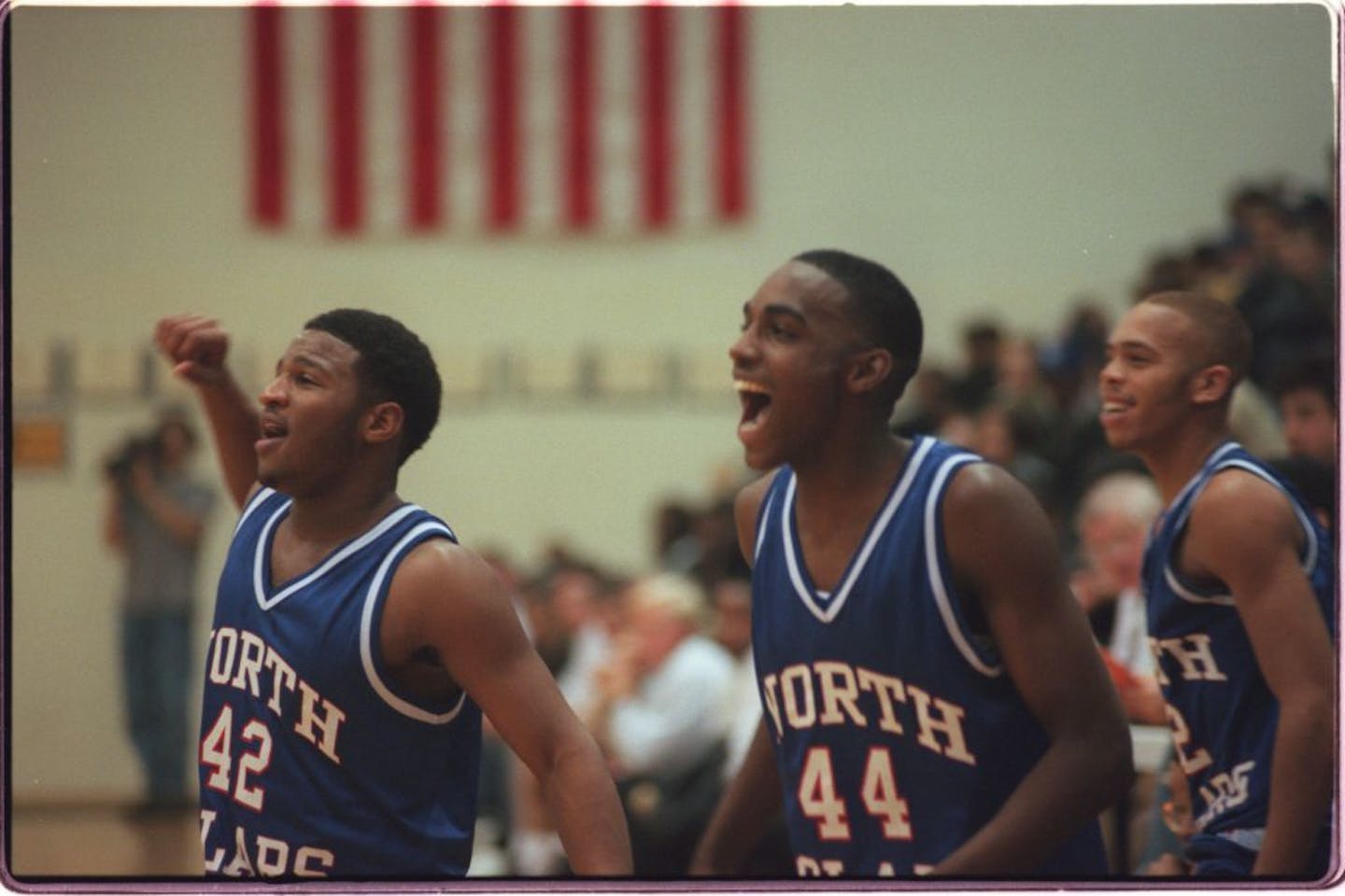 Khalid El-Amin (42) led North High to three consecutive state titles before going on to star at the University of Connecticut. The player on the right is Jabbar Washington (44)