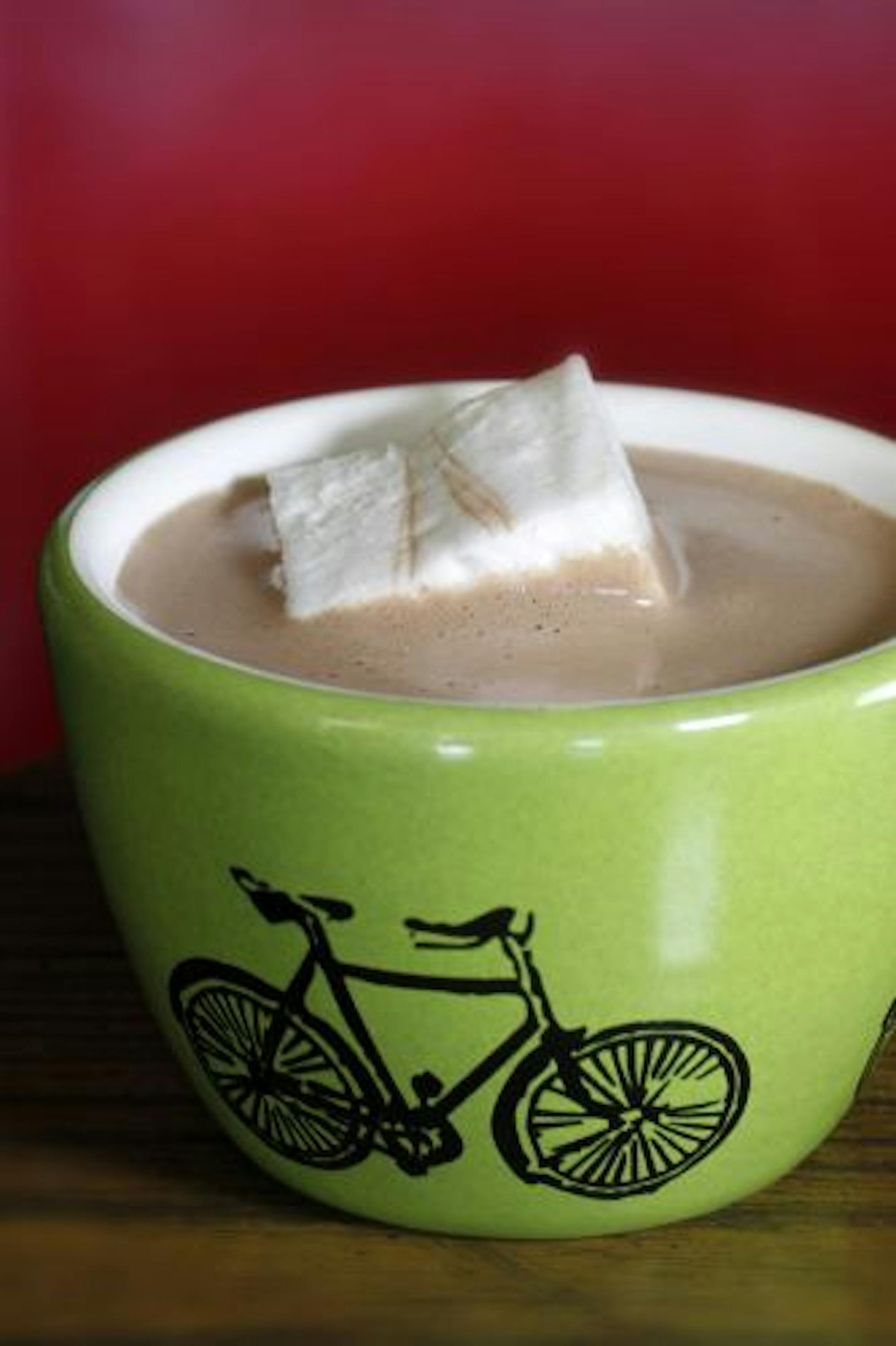 A steaming cup of hot chocolate prepared by Andrew Kopplin of Kopplin's Coffee.