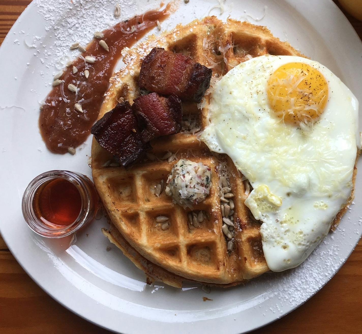 Birchwood Cafe's savory waffle is discounted before 9 a.m., Monday-Thursday.