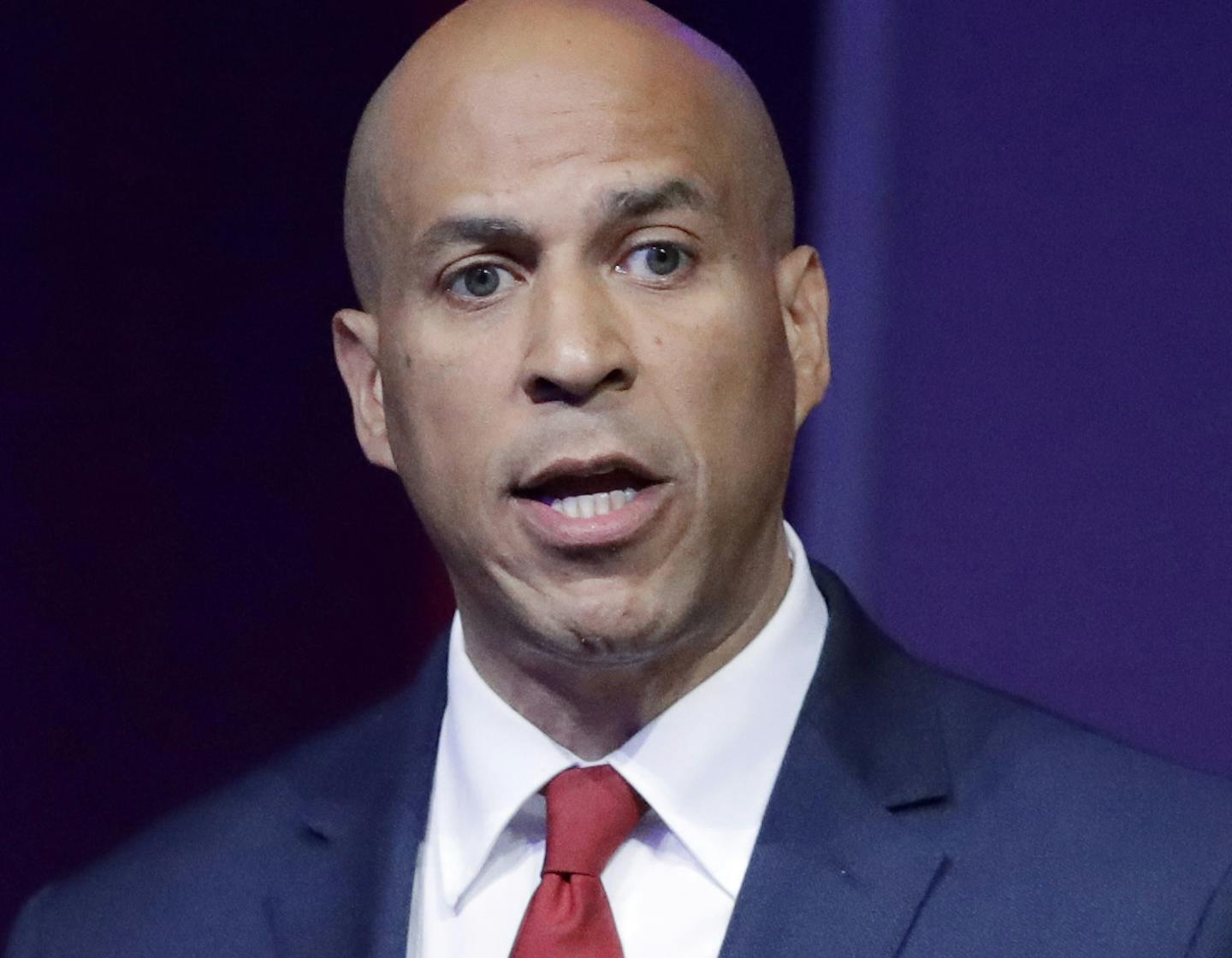 Democratic presidential candidate Corey booker speaks during the National Urban League Conference, Thursday, July 25, 2019, in Indianapolis. (AP Photo/Darron Cummings) ORG XMIT: INDC1