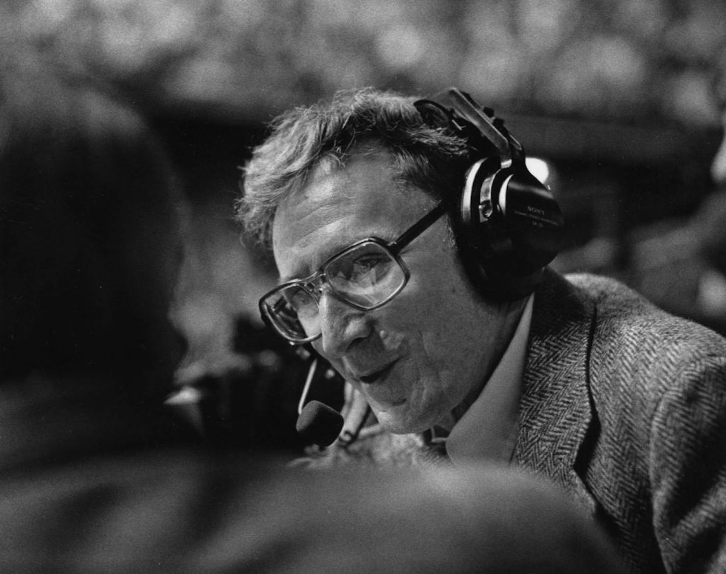 Ray Christensen (right) is shown interviewing Paul Giel (left), February 11, 1982.