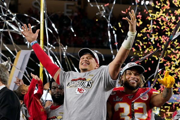 Quarterback Patrick Mahomes after the Chiefs defeated the 49ers in last year’s Super Bowl.
