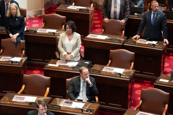 Sen. Nicole Mitchell’s seat was empty, center right, during a session when Sen. Eric Lucero, R-St. Michael, brought a motion to compel the Rules Com