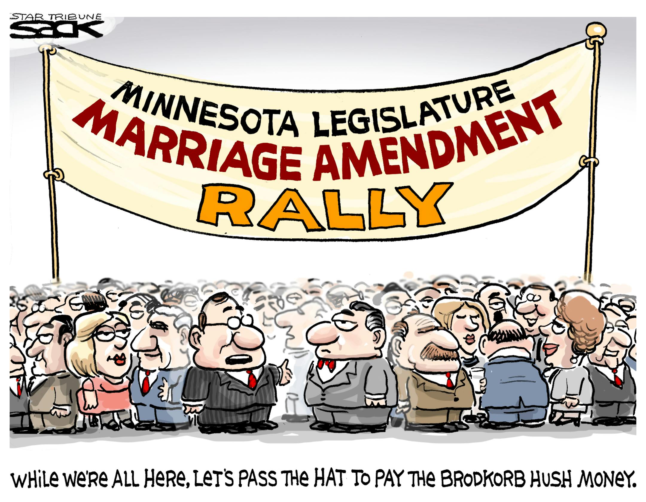 Steve Sack editorial cartoon for March 22, 2012. Topic: Gender discrimination complaint by Michael Brodkorb.
