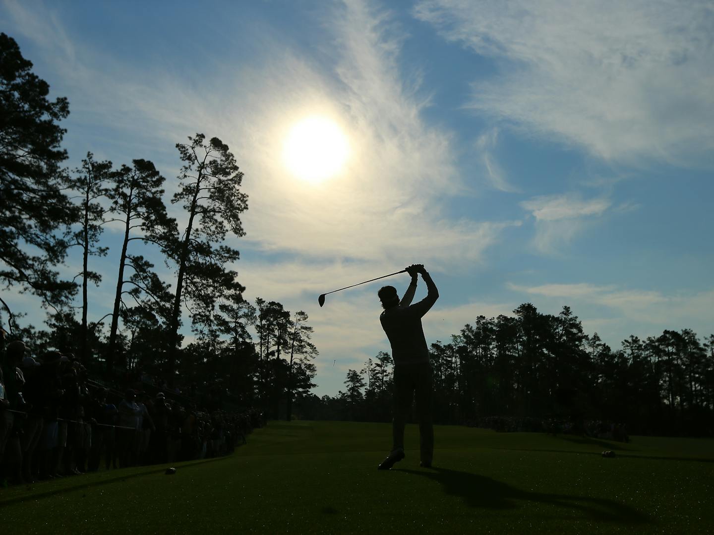 Masters champion Bubba Watson tees off on the 14th hole during a practice round for the Masters golf tournament, Wednesday, April 9, 2014 in Augusta, Ga. (AP Photo/Atlanta Journal-Constitution, Curtis Compton)