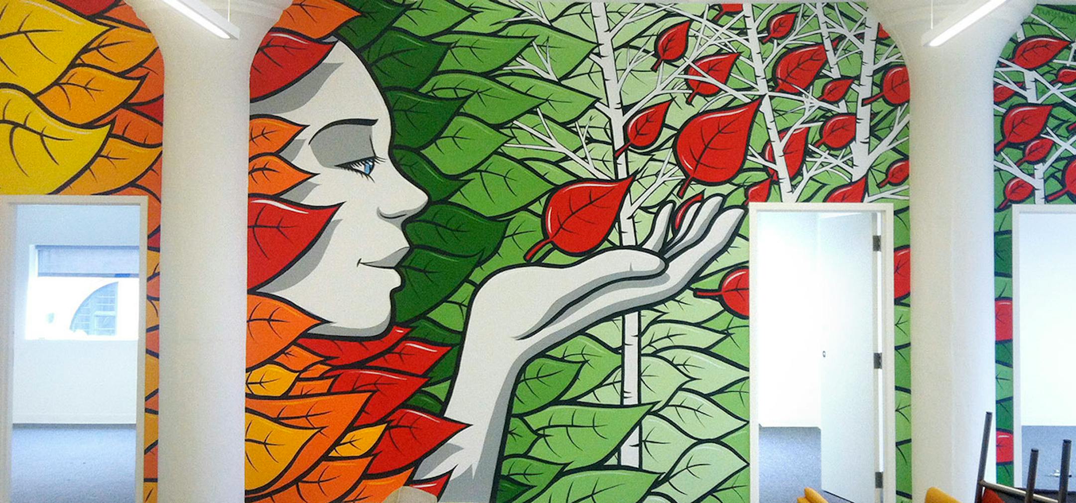 The everywhere artist, Adam Turman, His clean, dynamic murals crawl up the sides of breweries, in elementary schools, the lobby of downtown Minneapolis' hip, new hotel. He boasts T-shirts and pint glasses and posters. He's even created a jigsaw puzzle.