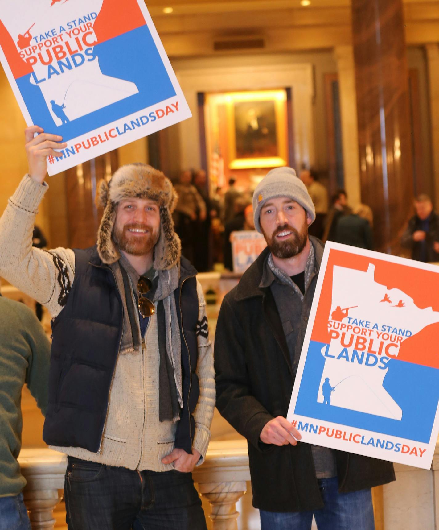 Joseph Alton, left, of St. Paul and Tim Lundin of Roseville are members of the Minnesota chapter of Back Country Hunters and Anglers, primary organizer of the Rally for Public Lands.