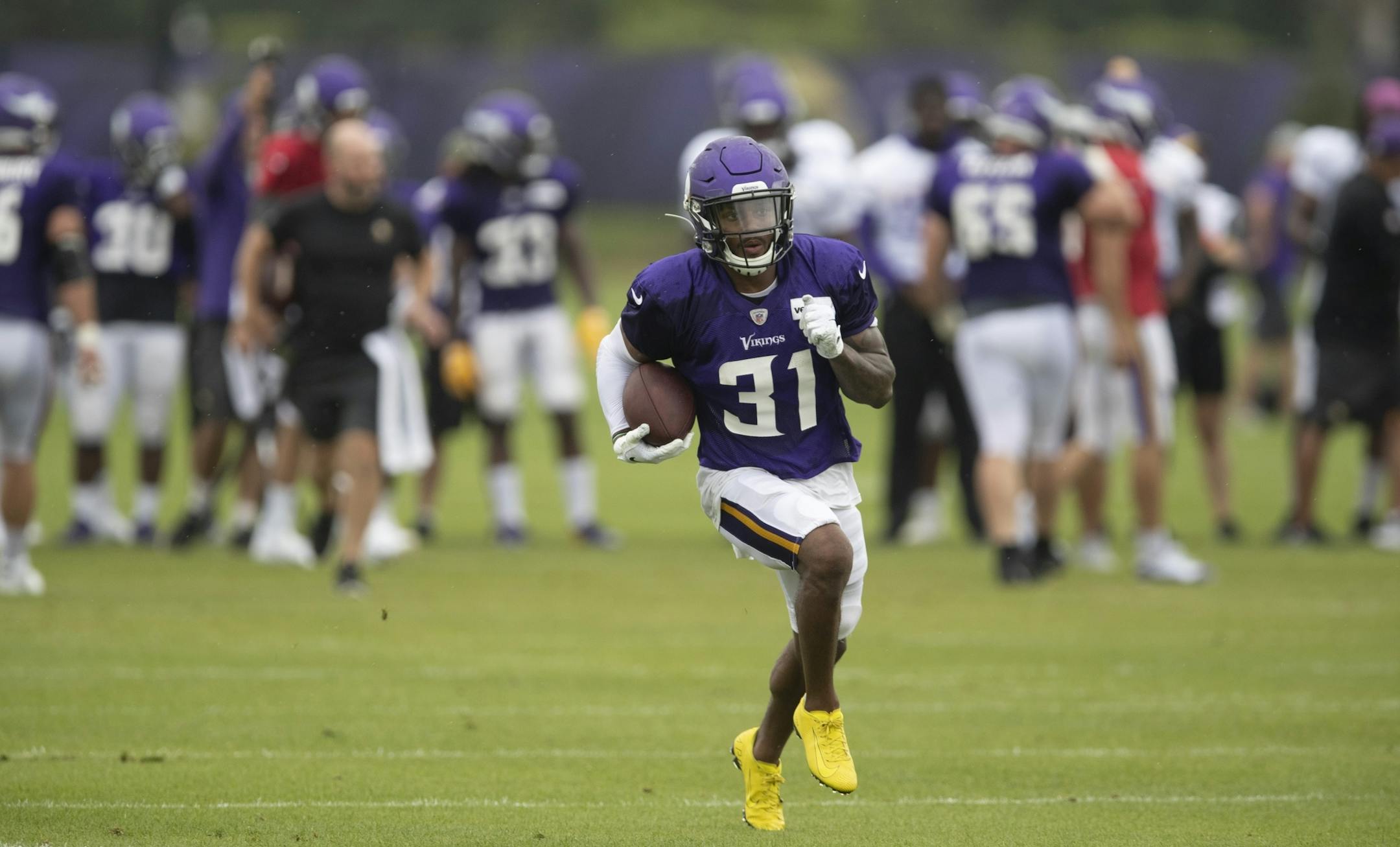 Minnesota Vikings running back Ameer Abdullah (31) high stepped during practice at TCO Performance Center on Sunday July, 28 2019 in Eagan, MN.