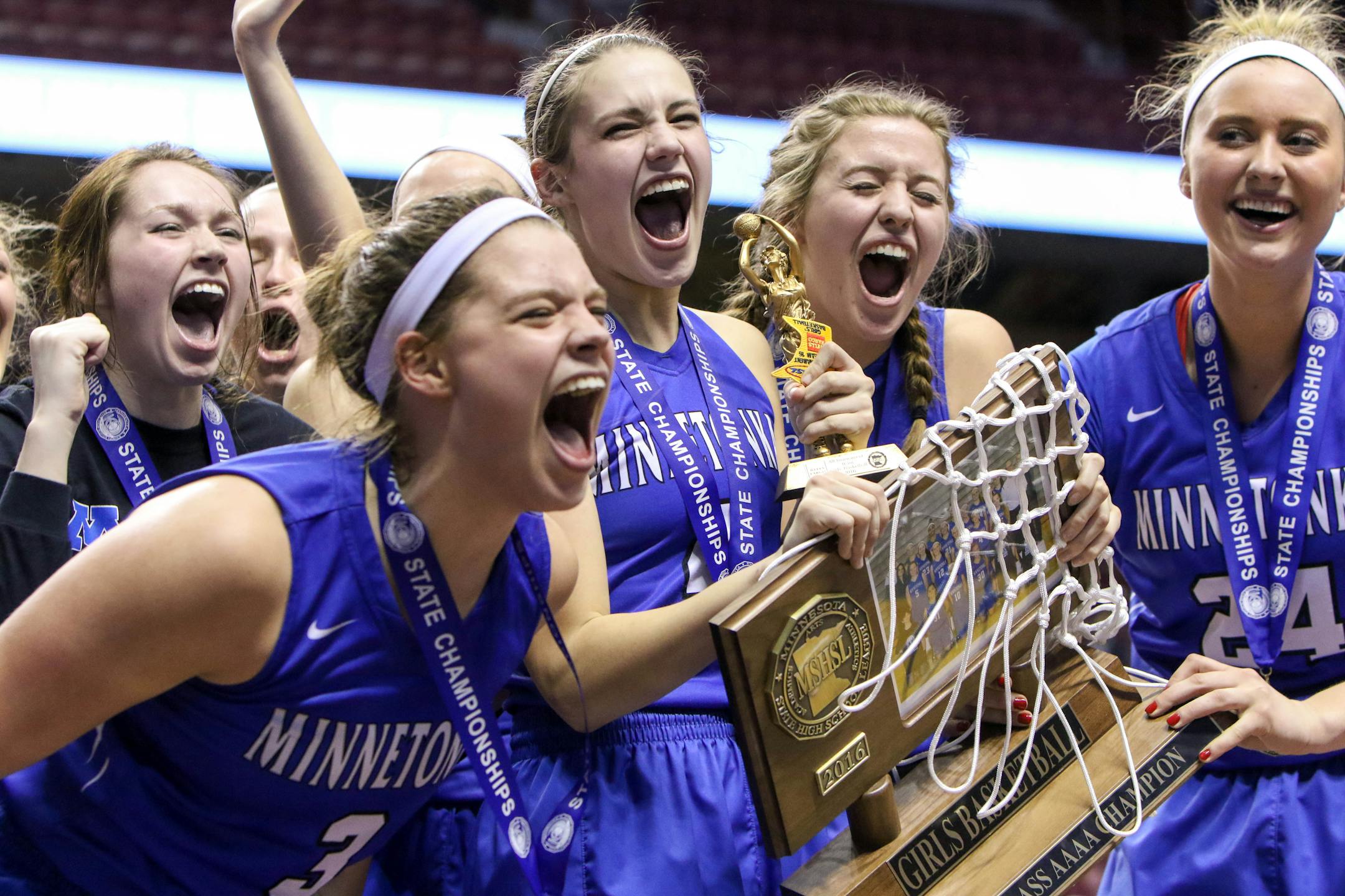 Minnetonka plays Hopkins in the opening game of the Class 4A girls' basketball tournament at Target Center.