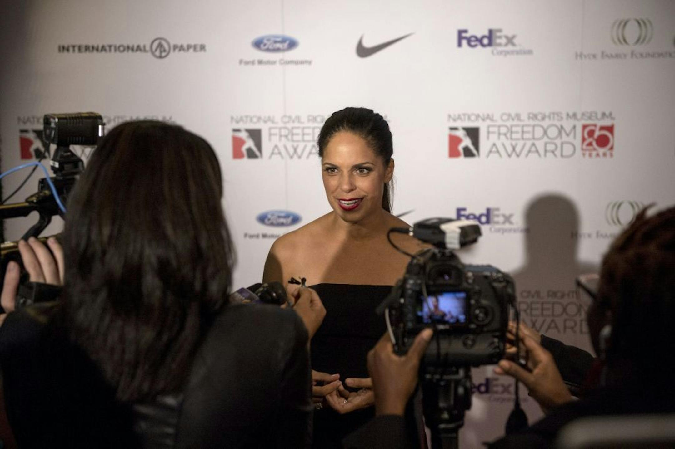 Journalist Soledad O'Brien answers questions from the media during the National Civil Rights Museum's 25th Freedom Award Red Carpet event at the Cannon Center for the Performing Arts on Thursday, Oct. 20, 2016, in Memphis, Tenn.