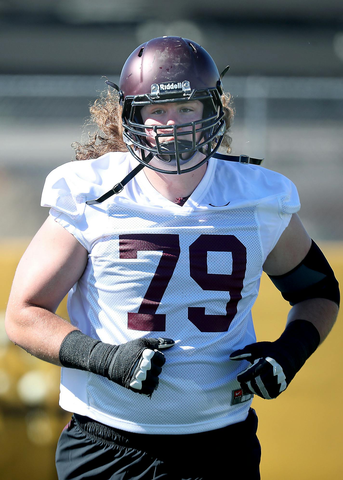 Minnesota Gophers offensive lineman Jonah Pirsig took to the field for the second day of practice, Saturday, August 6, 2016 at Bierman Field in Minneapolis, MN. ] (ELIZABETH FLORES/STAR TRIBUNE) ELIZABETH FLORES &#x2022; eflores@startribune.com ORG XMIT: MIN1608061446140169 ORG XMIT: MIN1608291734041467