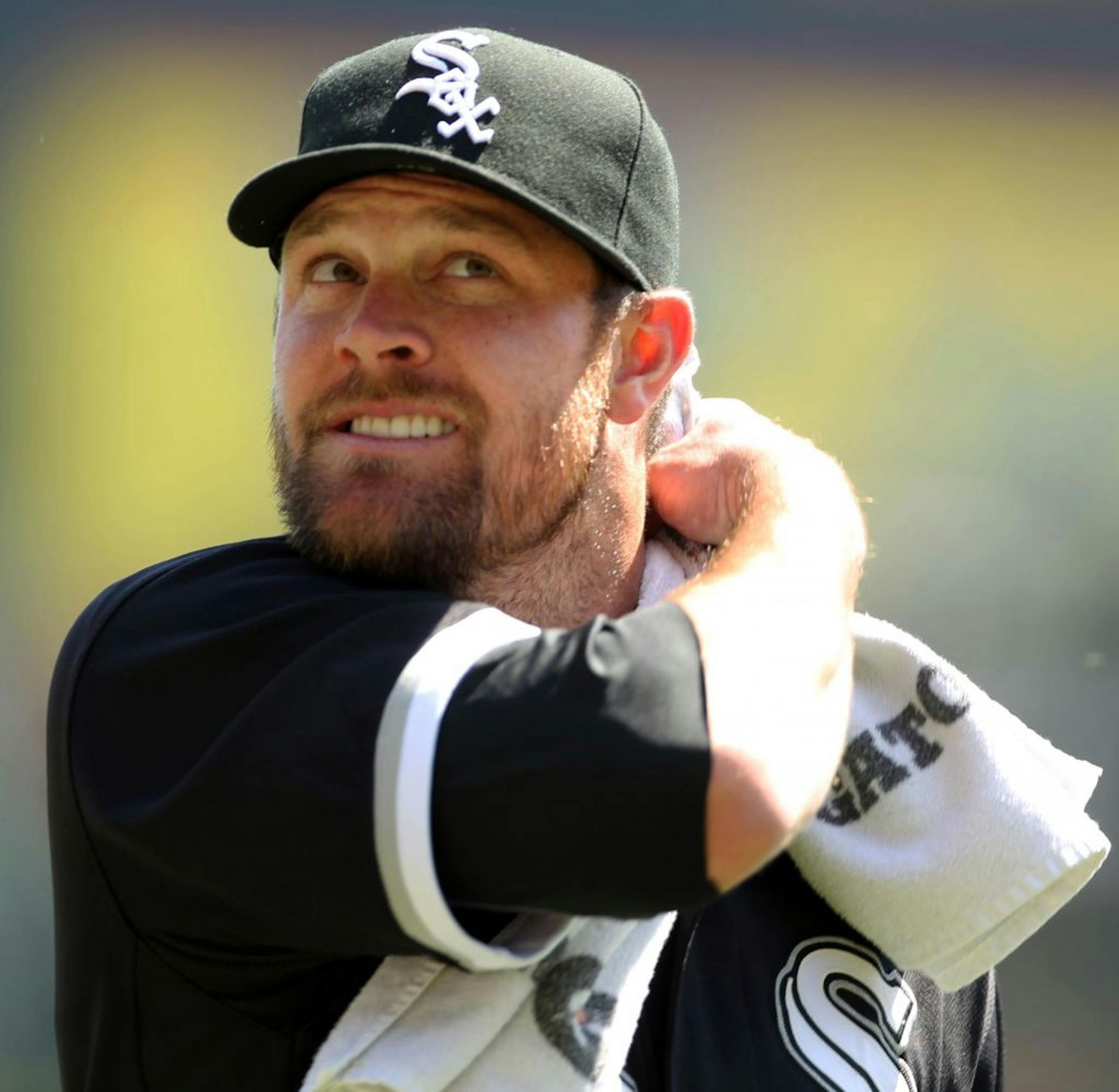 Chicago White Sox starting pitcher John Danks works up a later in the bullpen prior to taking the mound against the Oakland Athletics at U.S. Cellular Field in Chicago, Illinois, on Wednesday, April 13, 2011. Danks worked eight strong innings only to see his relief corps implode in a 7-4 loss in 10 innings.