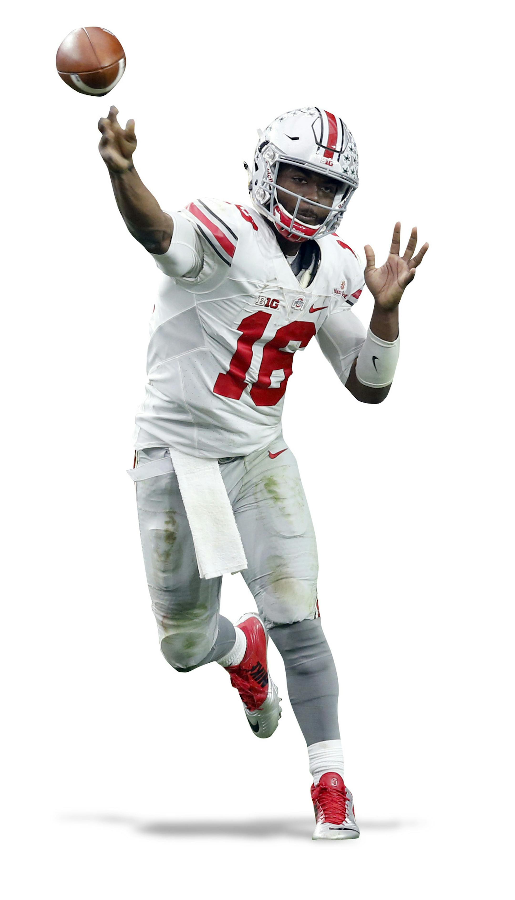 FILE - In this Jan. 1, 2016, file photo, Ohio State quarterback J.T. Barrett (16) throws against Notre Dame during the second half of the Fiesta Bowl NCAA College football game, in Glendale, Ariz. Last year, Barrett was beaten out by Cardale Jones in the most intriguing training-camp quarterback derby in the nation. This time around heís Ohio Stateís undisputed starter and leader of a young team that is reloading after the departure of 16 starters.(AP Photo/Ross D. Franklin, File) ORG