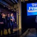 U.S. Sen. Al Franken prepared to thank hundreds of supporters Thursday night in Minneapolis. On the left is his son-in-law Brody Greenwald, wife Frann
