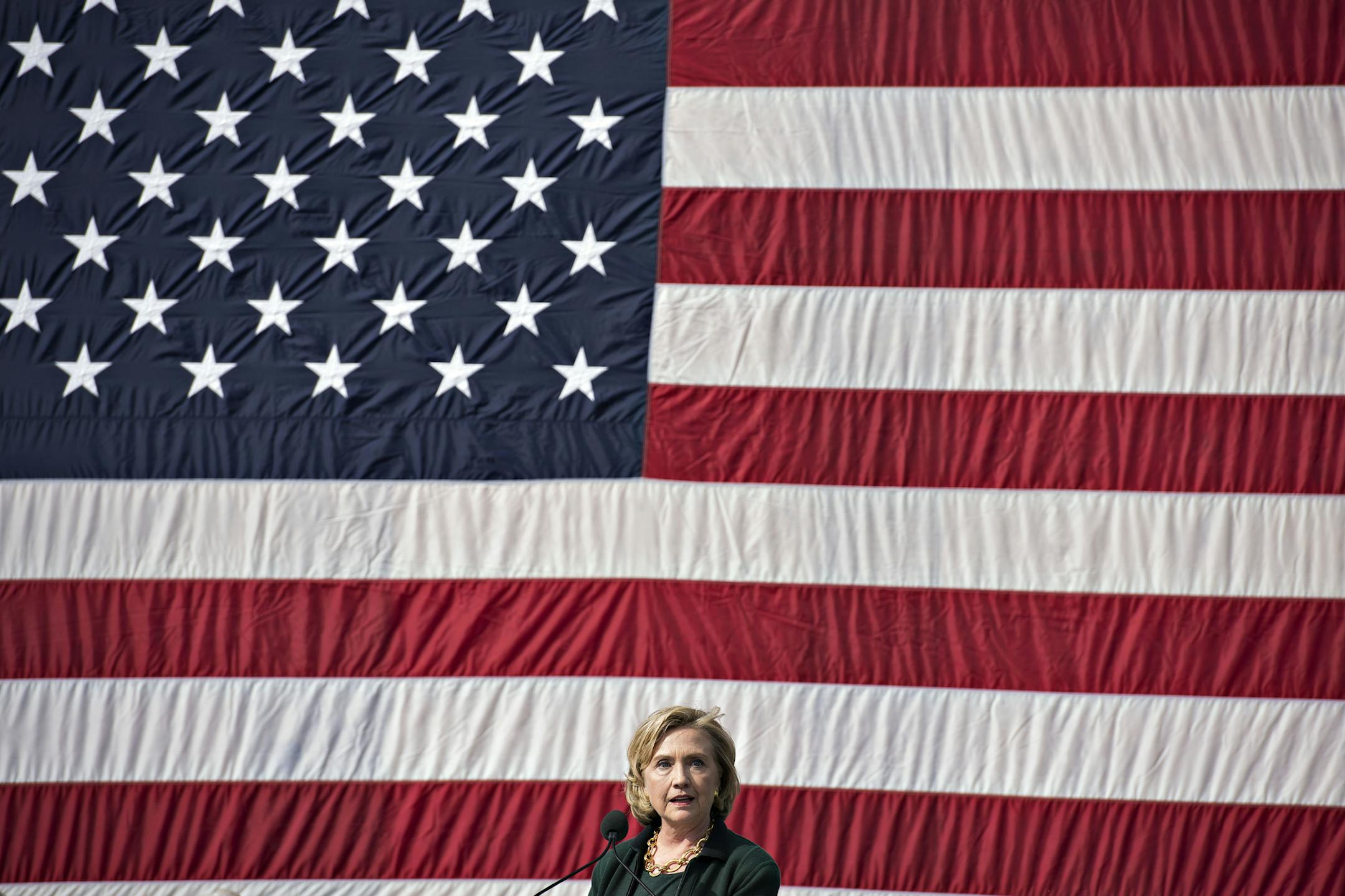 FILE -- Hillary Rodham Clinton during the 37th Harkin Steak Fry in Indianola, Iowa, Sept. 14, 2014. According to political science research, the risks of helping Clinton with a bruising presidential nomination fight are overstated. Clinton shouldn’t expect to get a boost from a harsh GOP primary fight. (Daniel Acker/The New York Times)