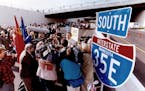 October 15, 1990 Opening of 35E in downtown St. Paul and/or Gov. Perpich responds to Grunseth situation. In the center of the about to be opened last 