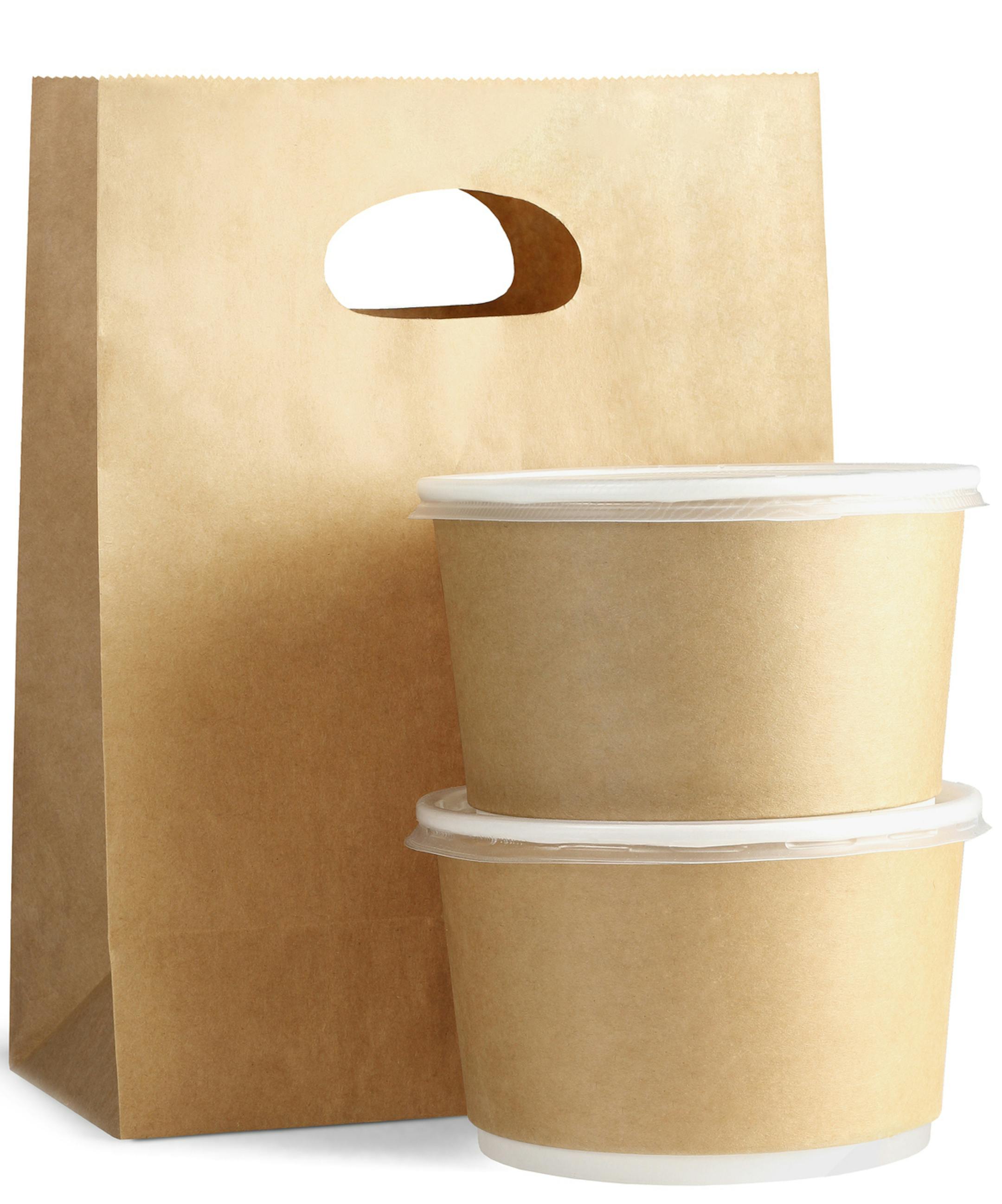 Takeaway Paper Bag and Containers on White Background