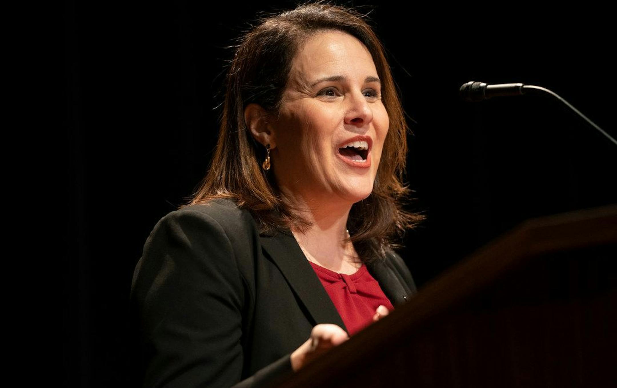 Joan Gabel, sole finalist for University of Minnesota president, met with faculty, students and the public in a public Question and Answers session at Coffman Theatre on the University of Minnesota campus in Minneapolis, Minn. on December 11, 2018.