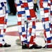 Team Norway's checkered pants during Monday night's draw vs. Team USA. Norway beat USA 7-4 on Monday at the Ice Cube Curling Center.