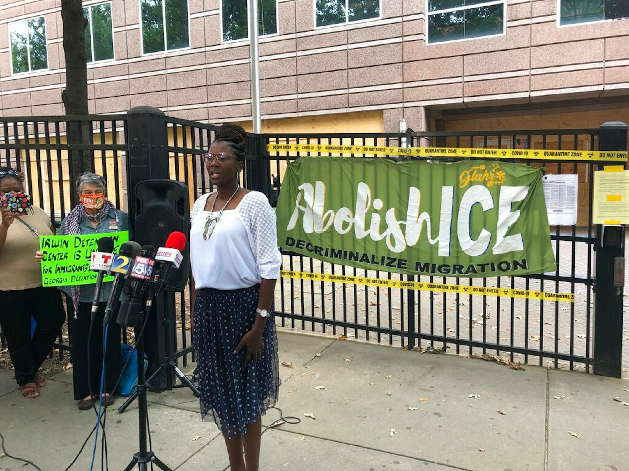 Dawn Wooten, a nurse at Irwin County Detention Center in Ocilla, Ga., spoke at a Sept. 15 news conference in Atlanta protesting conditions at the immigration jail.