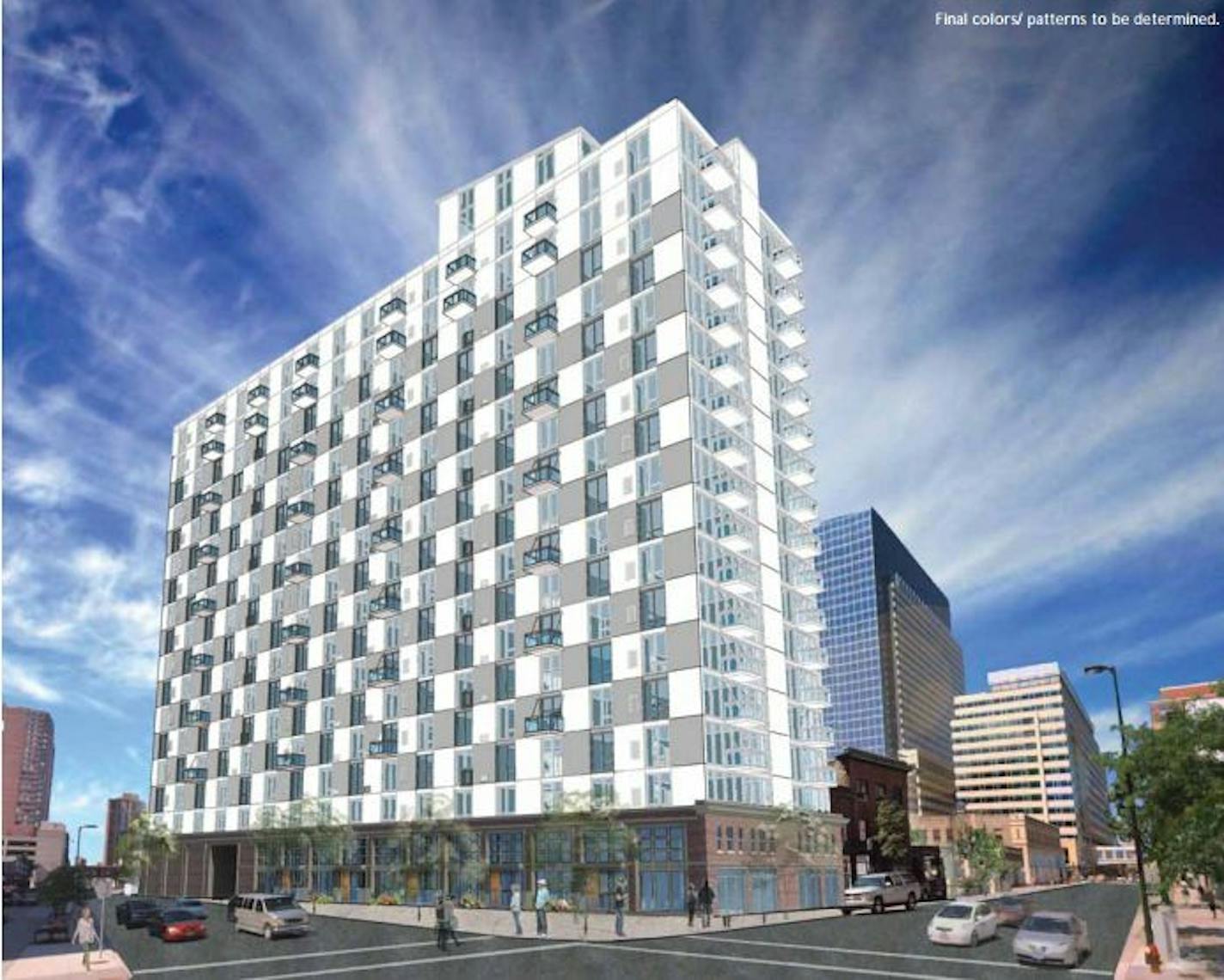 A rendering submitted to the city of Minneapolis for the new apartment tower proposed for downtown.