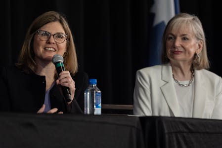 FERC Commissioner Allison Clements and Allete CEO Bethany Owen take part in a panel at the Mid-America Regulatory Conference in Minneapolis on Monday.