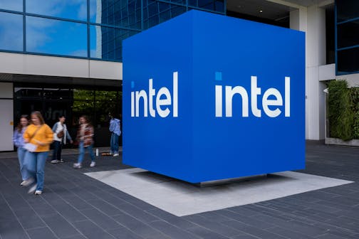 Intel sign outside building.