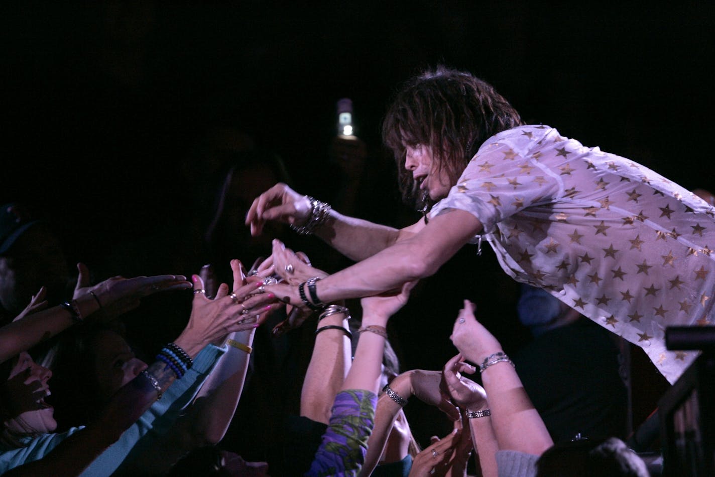 Steven Tyler got close to the crowd early in Aerosmith's Target Center set Tuesday night.