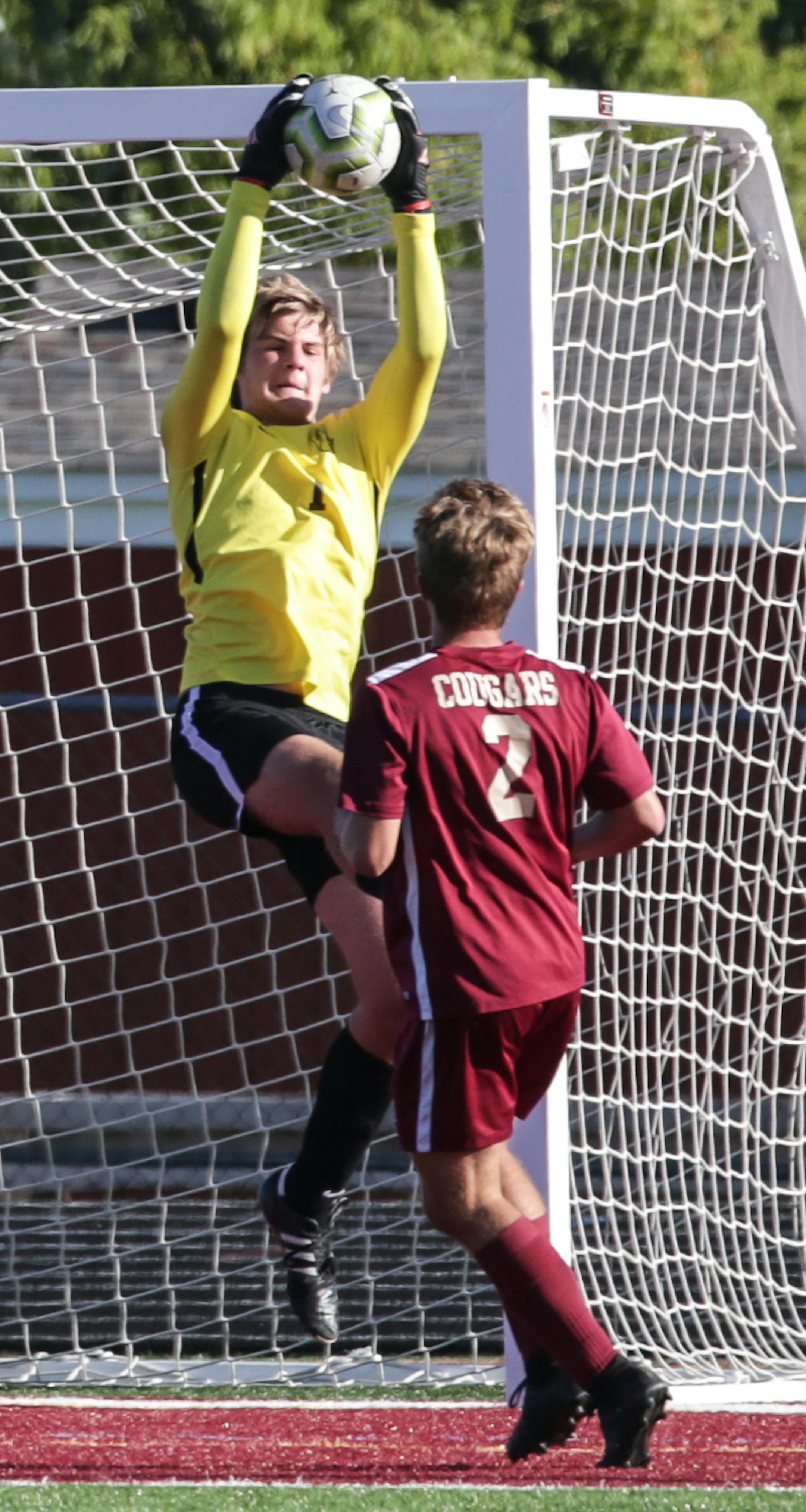 Evan Siefken, goalkeeper, Lakeville North, senior, in game vs Lakeville South on Sept. 2 at Lakeville South High School. Photo by Cheryl A. Myers, SportsEngine