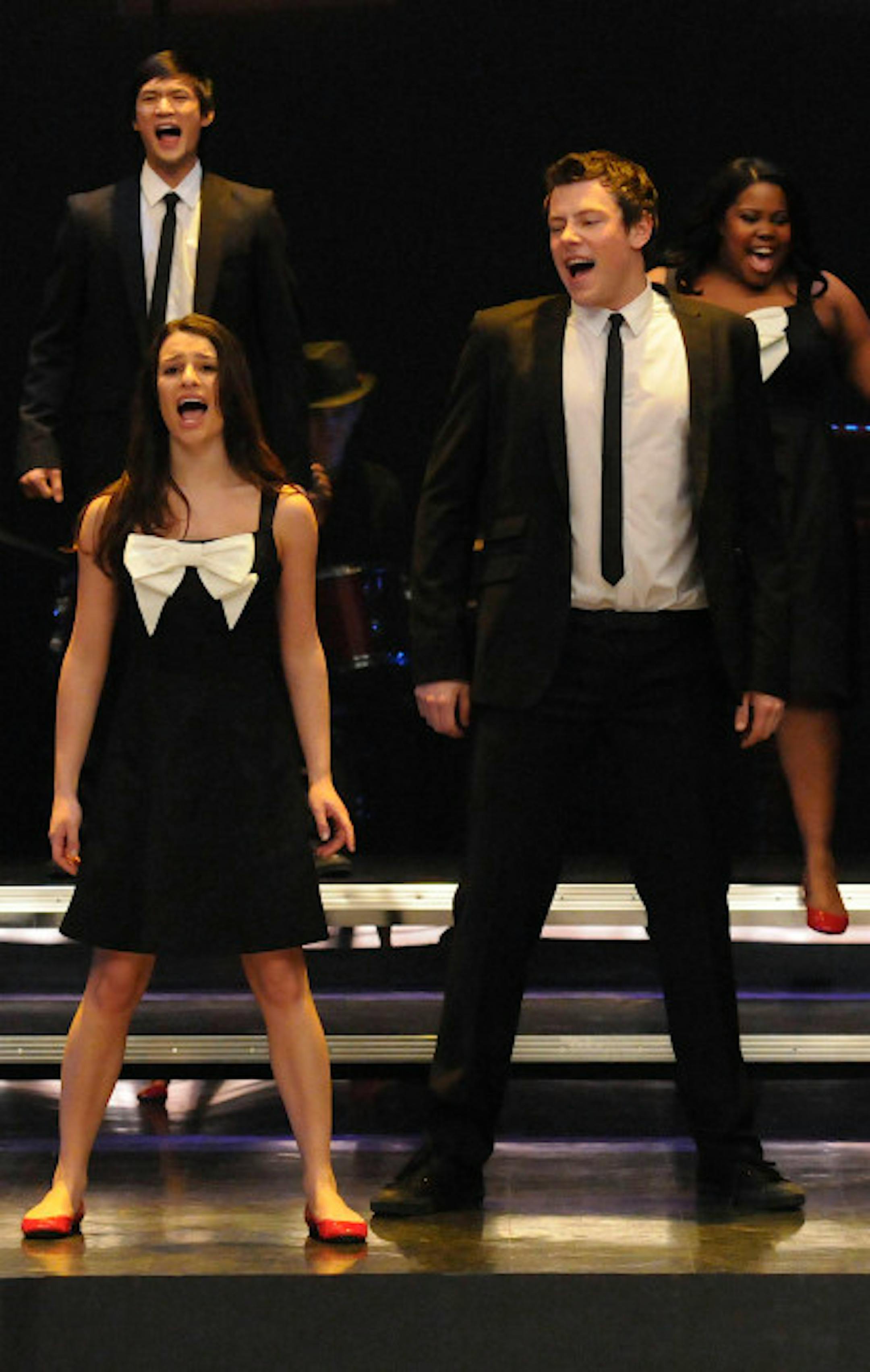 The spring premiere episode of "Glee" ranked fifth in the Nielsen ratings. Pictured clockwise from L: Lea Michele, Harry Shum Jr., Amber Riley and Cory Monteith.