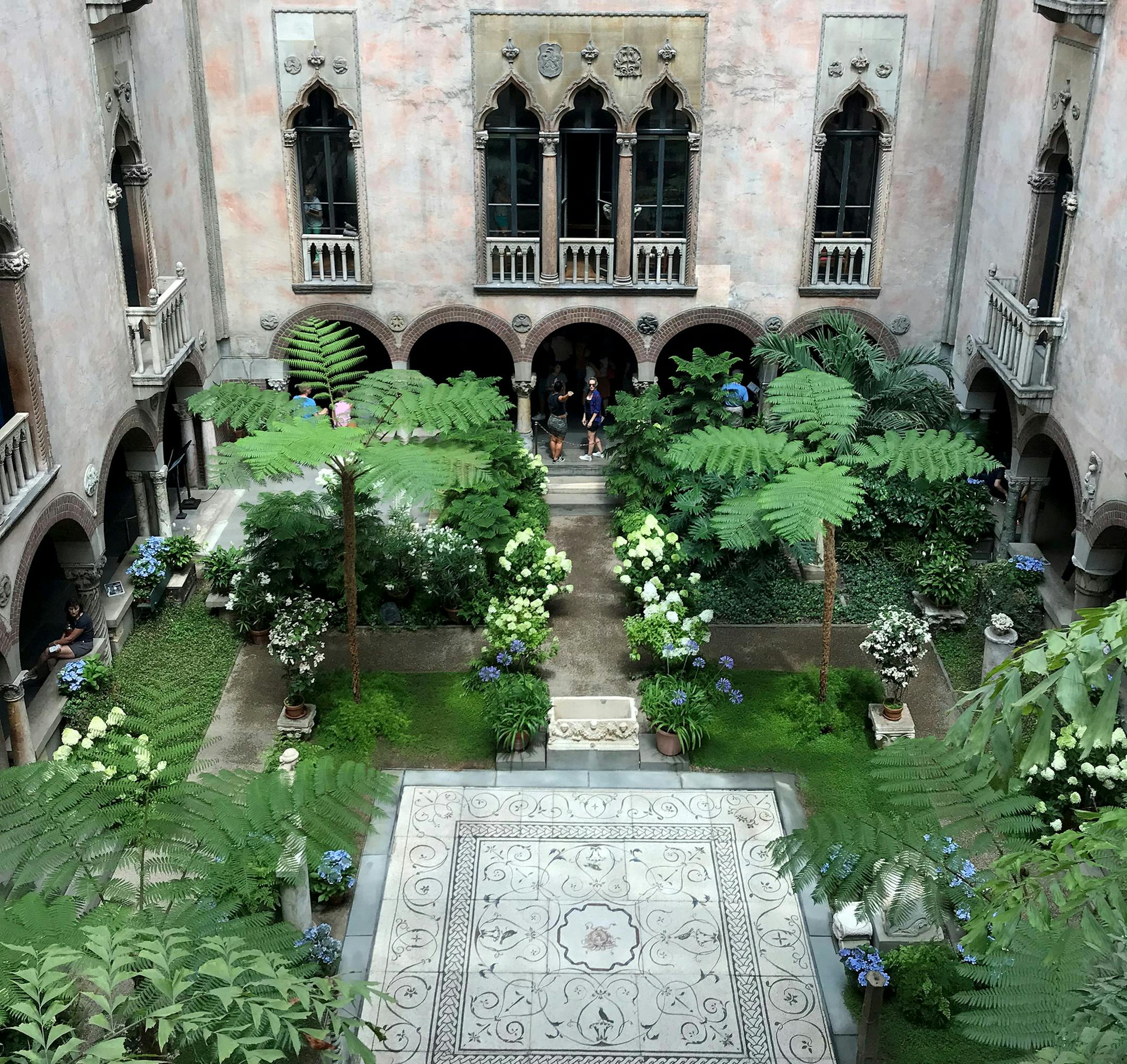 The mosaic in the courtyard at the Isabella Stewart Gardner Museum depicts Medusa and dates to 117-138 A.D.