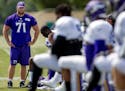 Vikings tackle Riley Reiff, because of back issues, has mostly only watched teammates at practices or not been there at all.