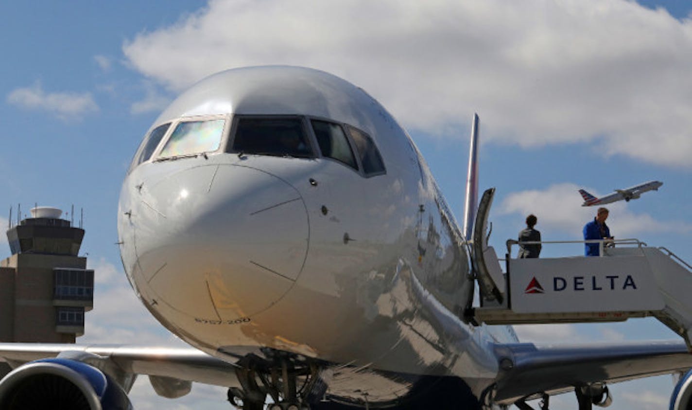 A Delta Air Lines plane at Minneapolis-St. Paul International Airport