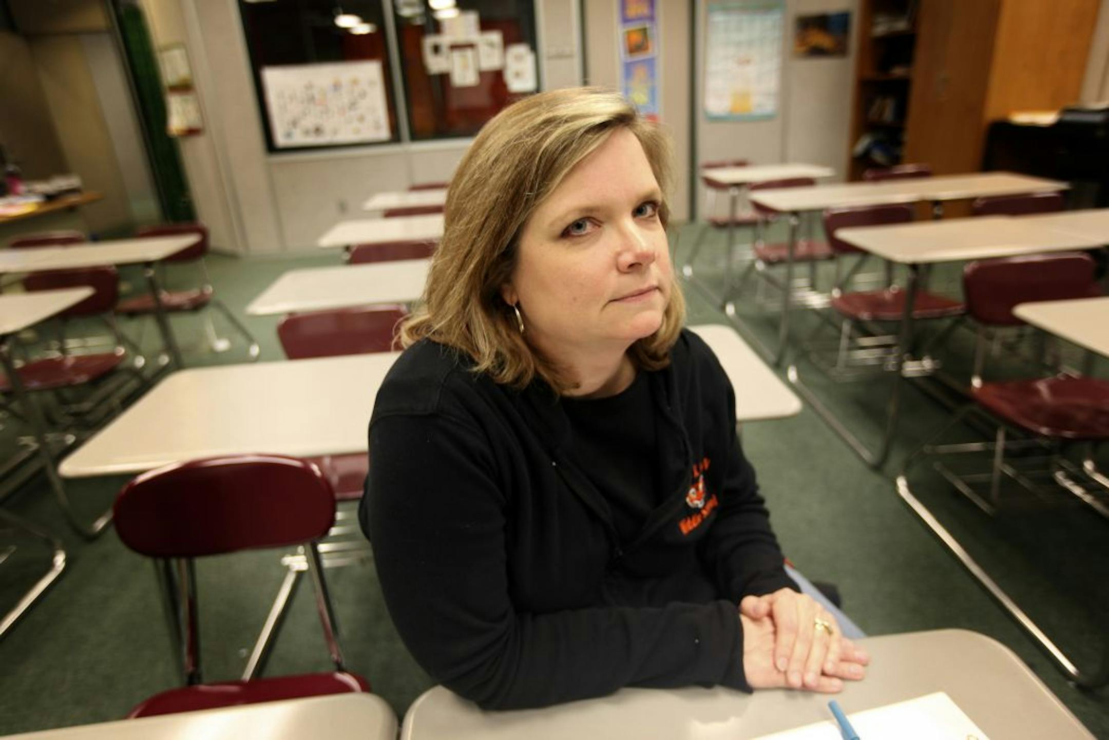 Lynda Ihlan, who teaches science at Boeckman Middle School, was concerned about the bill that passed the House yesterday that would eliminate teacher tenure in Minnesota in Farmington Min., Friday, February 17, 2012.