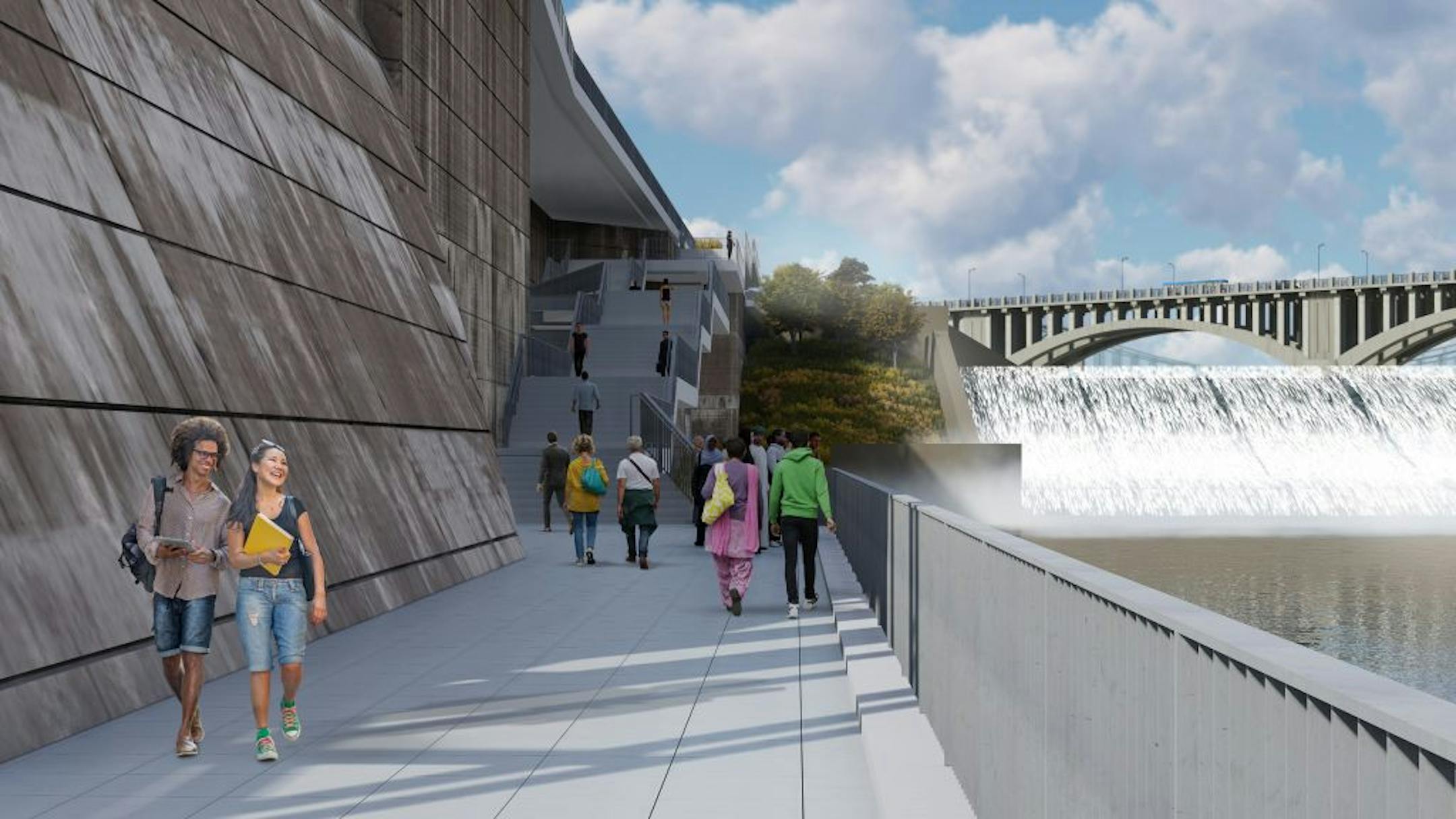 A viewing area overlooking St. Anthony Falls.