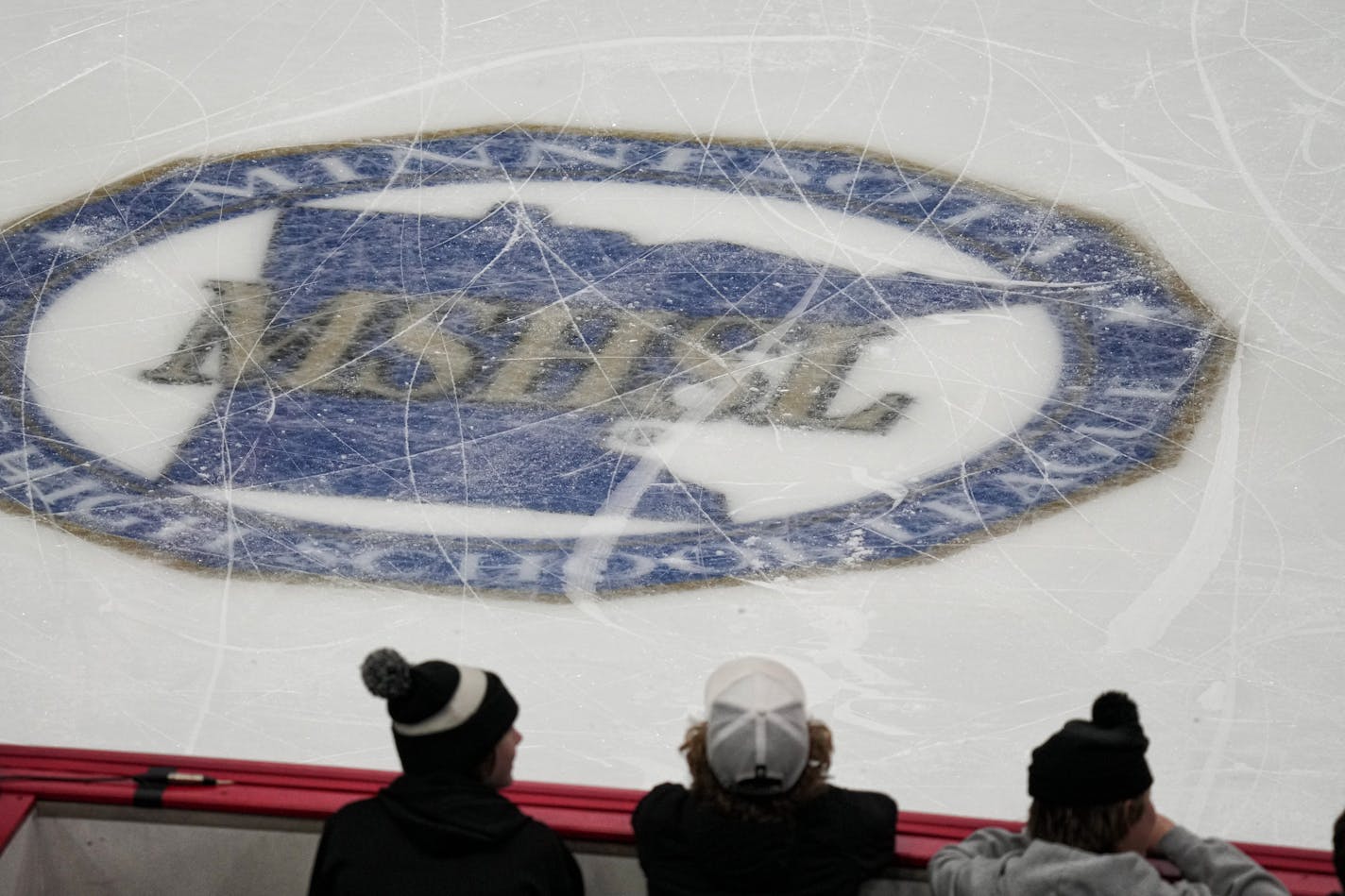 Maple Grove took to the ice before the start of a MSHSL Class 2A quarterfinal hockey game between state tournament Cretin-Derham Hall vs. Maple Grove Thursday, March 9, 2023 St. Paul, Minn. ] GLEN STUBBE • glen.stubbe@startribune.com