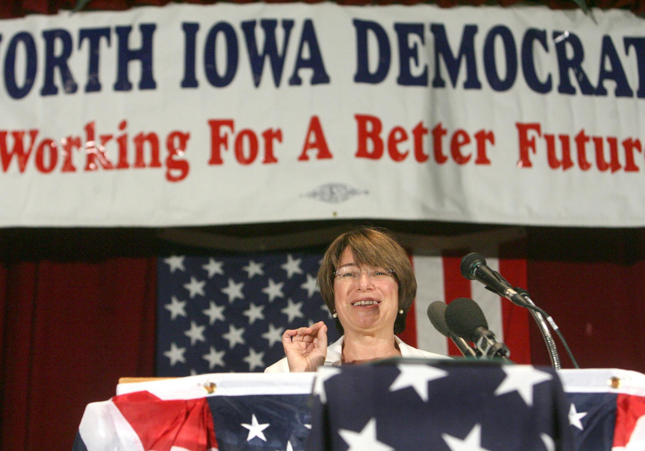 U.S. Senator Amy Klobuchar, (D-Minn.), spoke at the North Iowa Democratic Wing Ding at the Surf Ballroom in Clear Lake, Iowa, Friday night.
