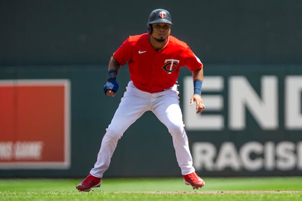 Luis Arraez runs the bases against the Rockies during a game June 26