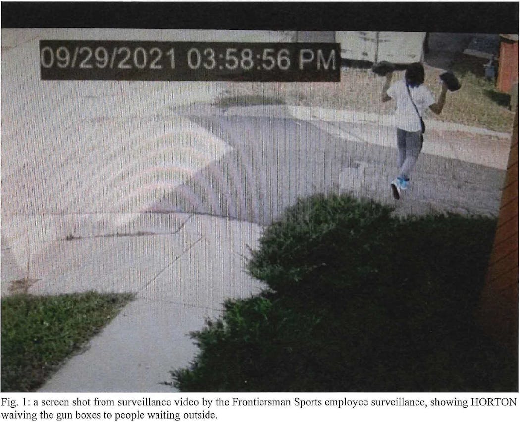 Surveillance cameras at a St. Louis Park gun store captured Jerome Fletcher Horton, Jr., waving two recently purchased guns in the air as he walked  toward people waiting for him outside last year. Horton would later be convicted in a case linked to the October 2021 Seventh Street Truck Park shooting.